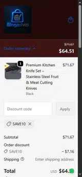 SAVE10 coupon verification screenshot