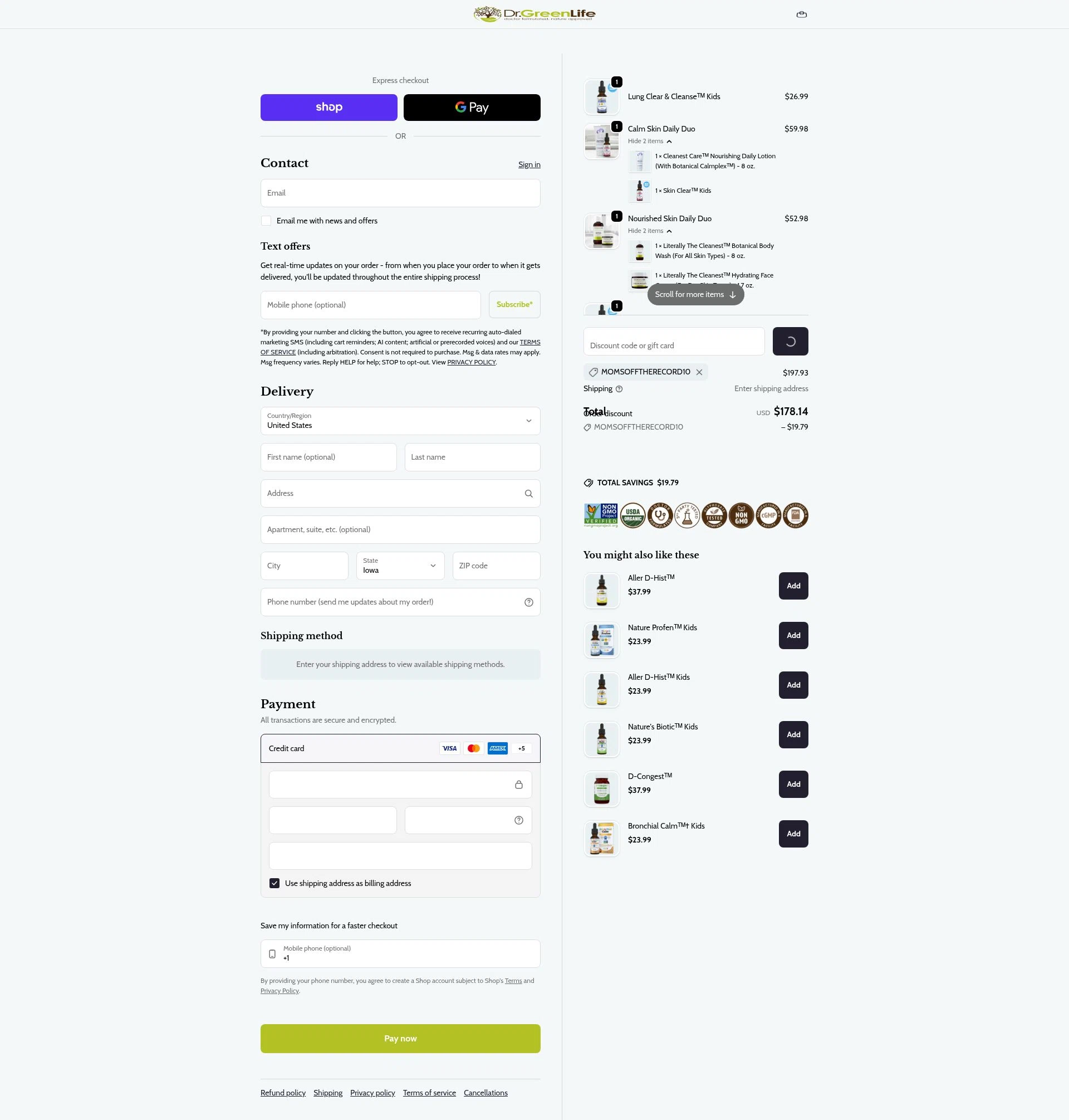 Dr. Green Life checkout page showing Dr. Green Life discount code box | Screenshot taken by SimplyCodes community member on Feb 8, 2026