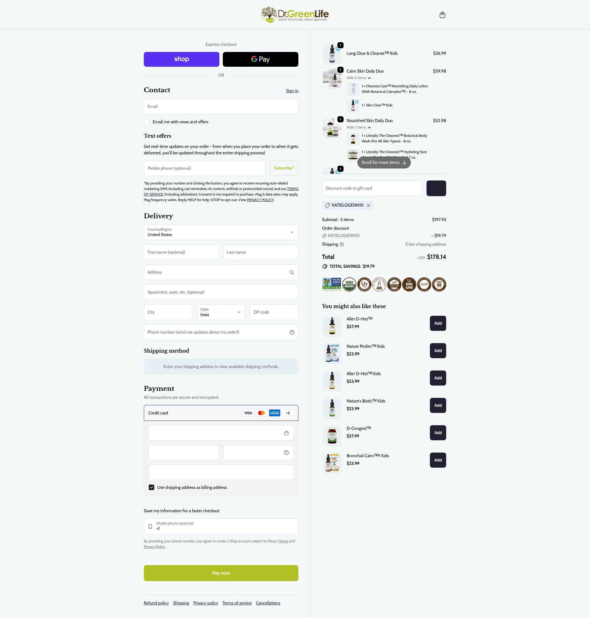 Dr. Green Life checkout page showing Dr. Green Life discount code box | Screenshot taken by SimplyCodes community member on Feb 8, 2026