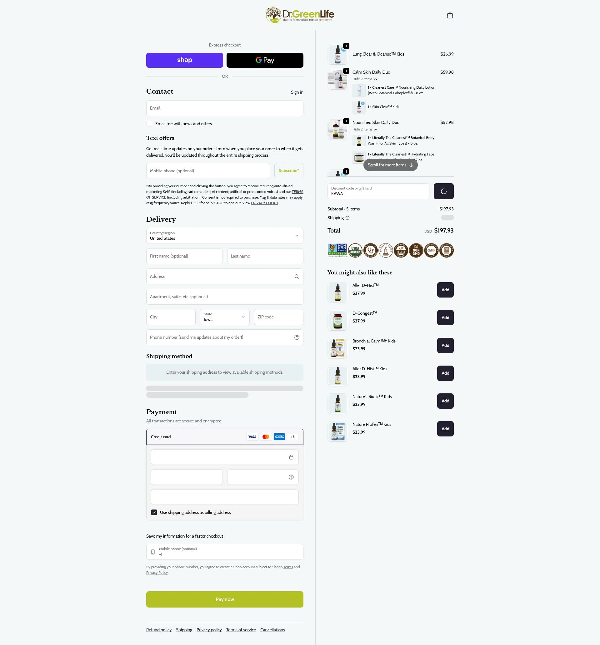 Dr. Green Life checkout page showing Dr. Green Life discount code box | Screenshot taken by SimplyCodes community member on Feb 4, 2026