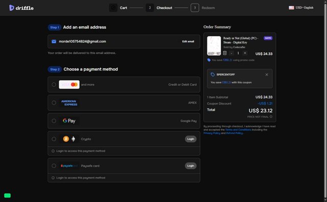 Driffle checkout page showing Driffle promo code box | Screenshot taken by SimplyCodes community member on Aug 13, 2025