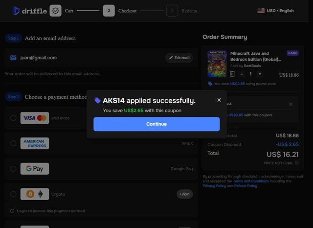 Driffle checkout page showing Driffle promo code box | Screenshot taken by SimplyCodes community member on Aug 17, 2025