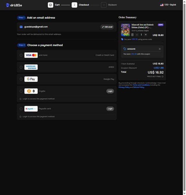 Driffle checkout page showing Driffle promo code box | Screenshot taken by SimplyCodes community member on Aug 14, 2025