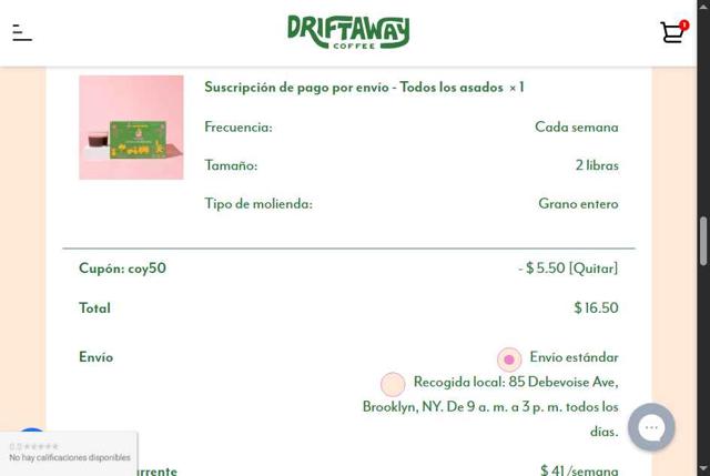 Driftaway Coffee checkout page showing Driftaway Coffee promo code box | Screenshot taken by SimplyCodes community member on Jul 25, 2025