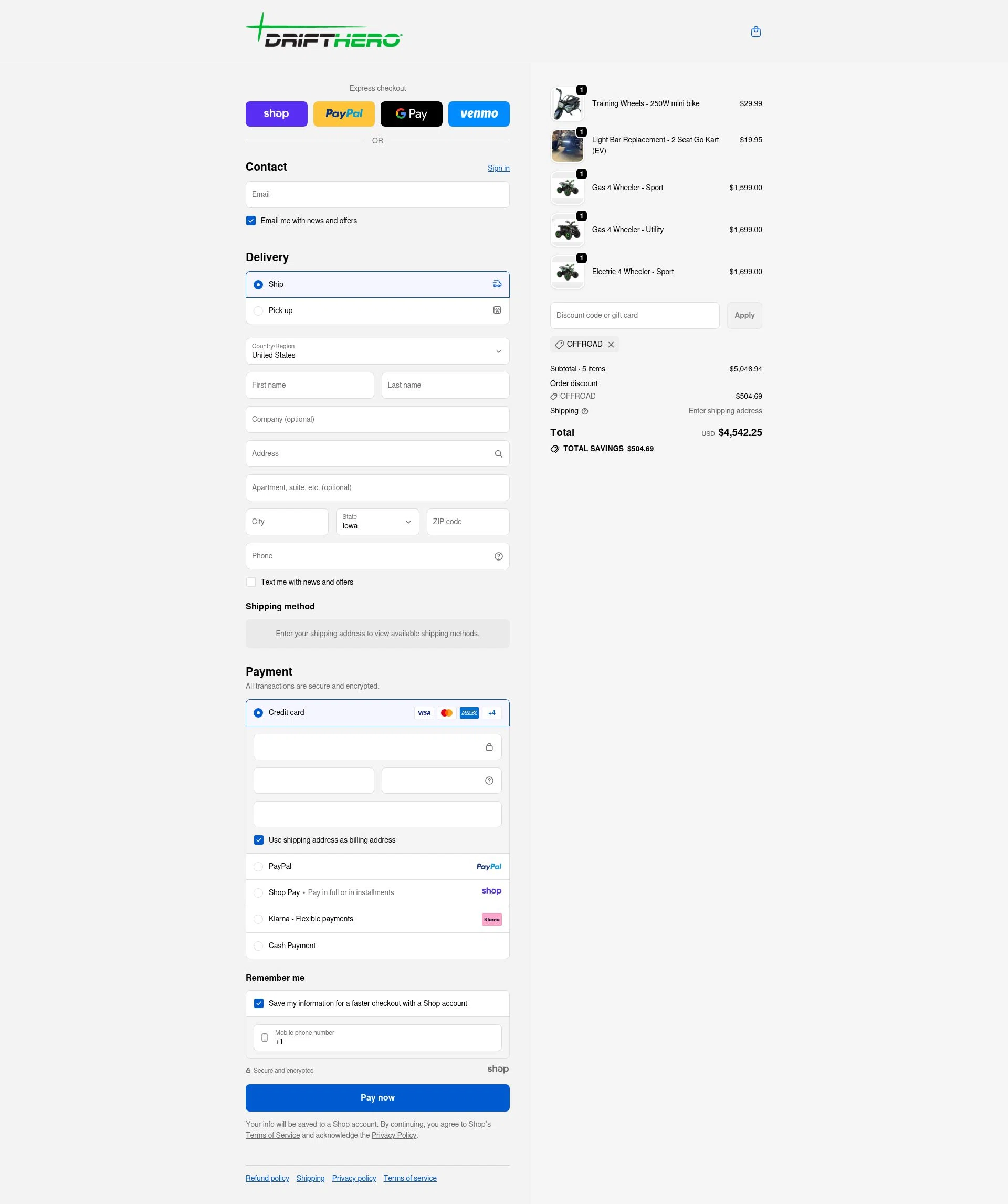 Drift Hero checkout page showing Drift Hero promo code box | Screenshot taken by SimplyCodes community member on Nov 25, 2025