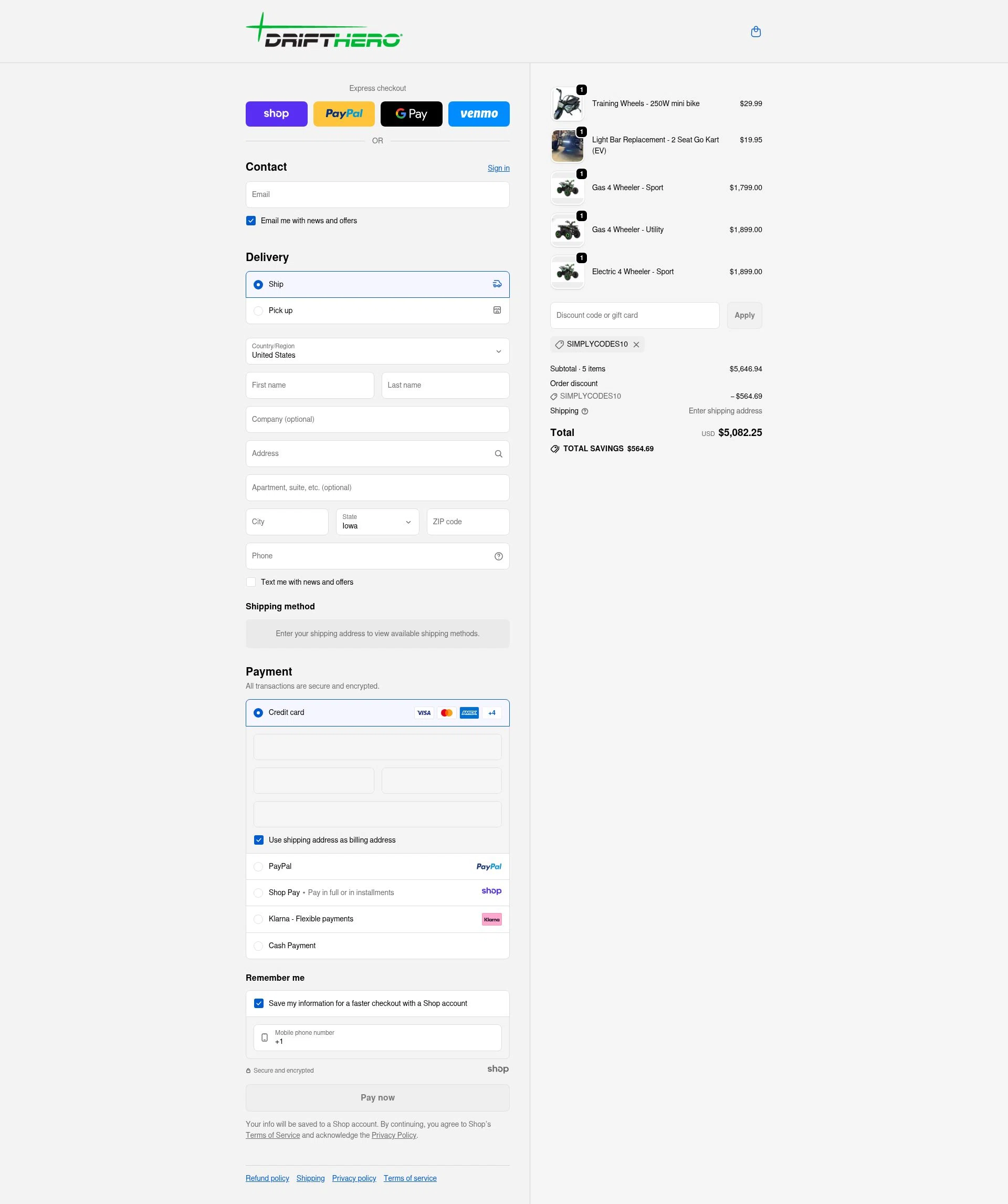 Drift Hero checkout page showing Drift Hero promo code box | Screenshot taken by SimplyCodes community member on Nov 30, 2025
