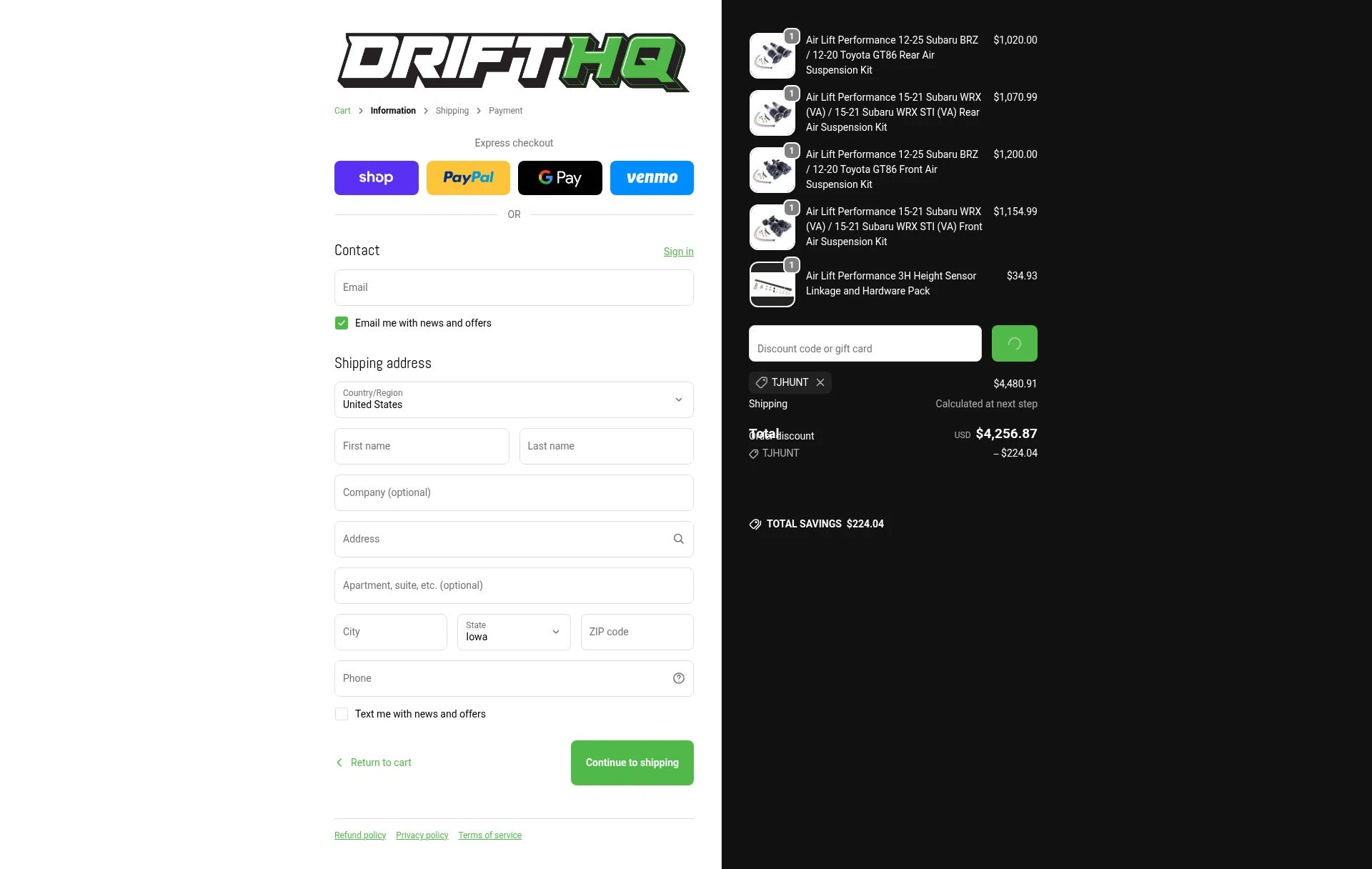 Drift HQ checkout page showing Drift HQ discount code box | Screenshot taken by SimplyCodes community member on Feb 22, 2026
