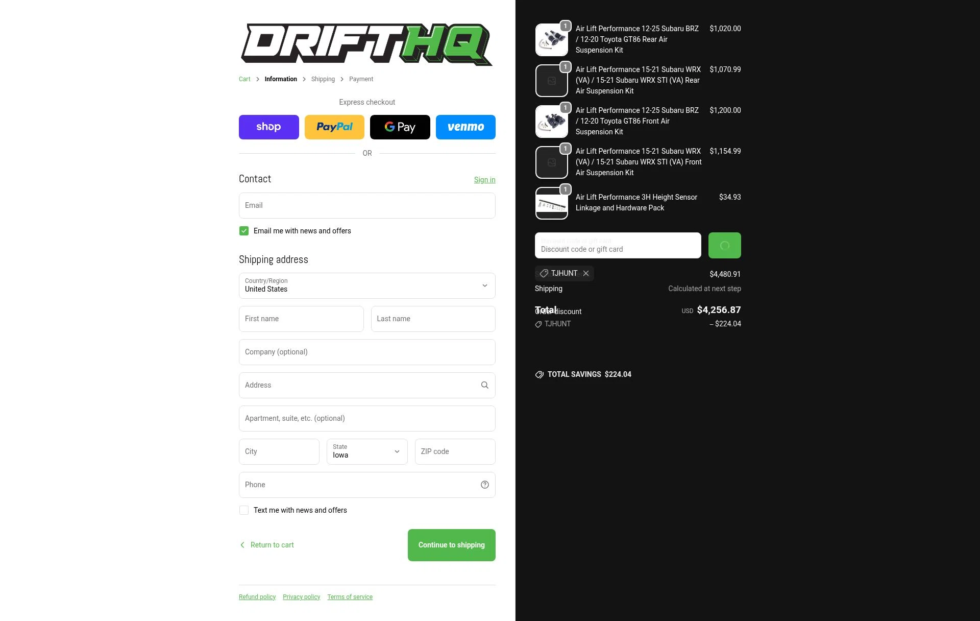 Drift HQ checkout page showing Drift HQ discount code box | Screenshot taken by SimplyCodes community member on Feb 18, 2026