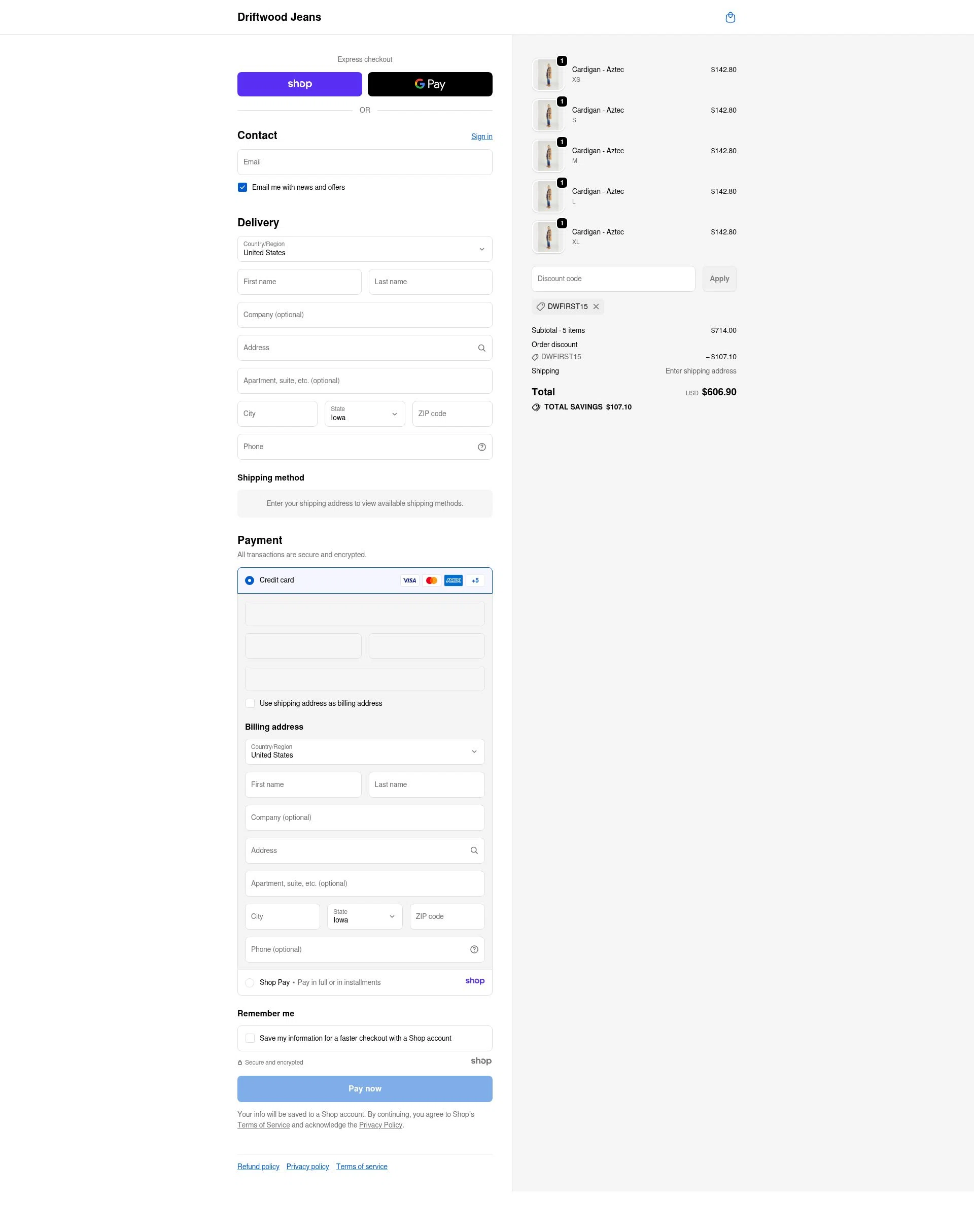 Driftwood Jeans checkout page showing Driftwood Jeans promo code box | Screenshot taken by SimplyCodes community member on Nov 29, 2025