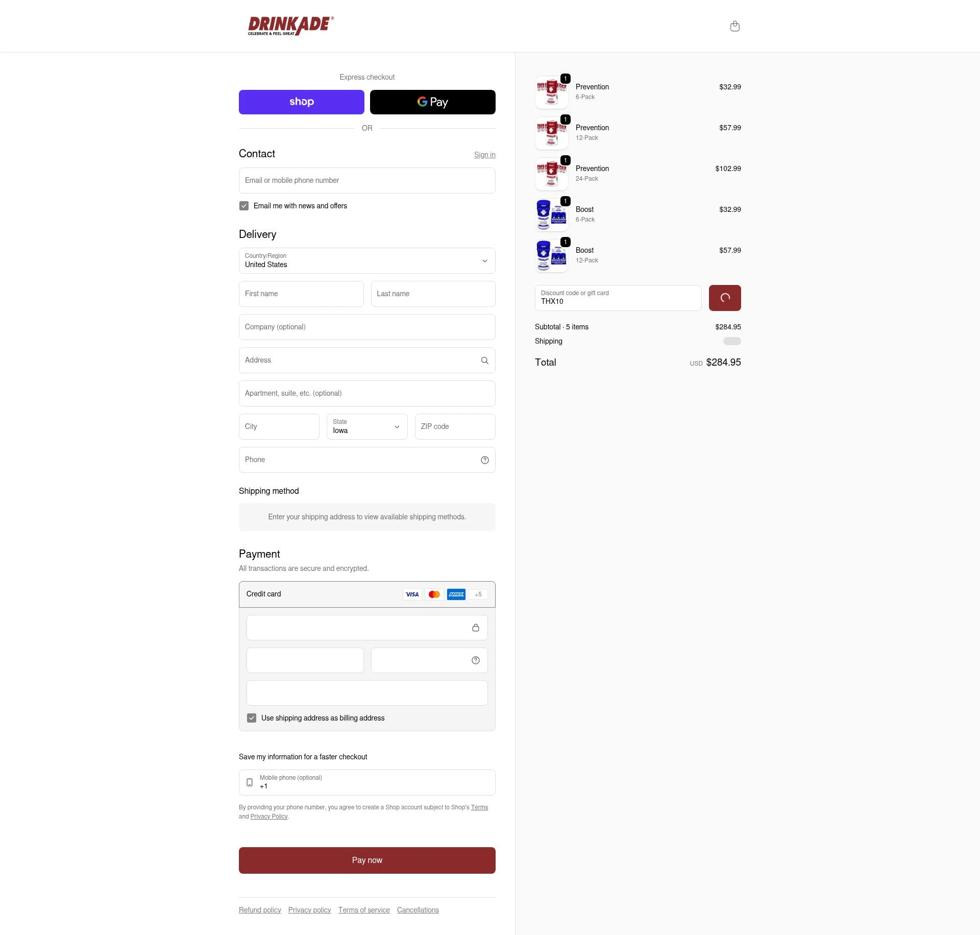 DrinkAde checkout page showing DrinkAde coupon code box | Screenshot taken by SimplyCodes community member on Feb 11, 2026
