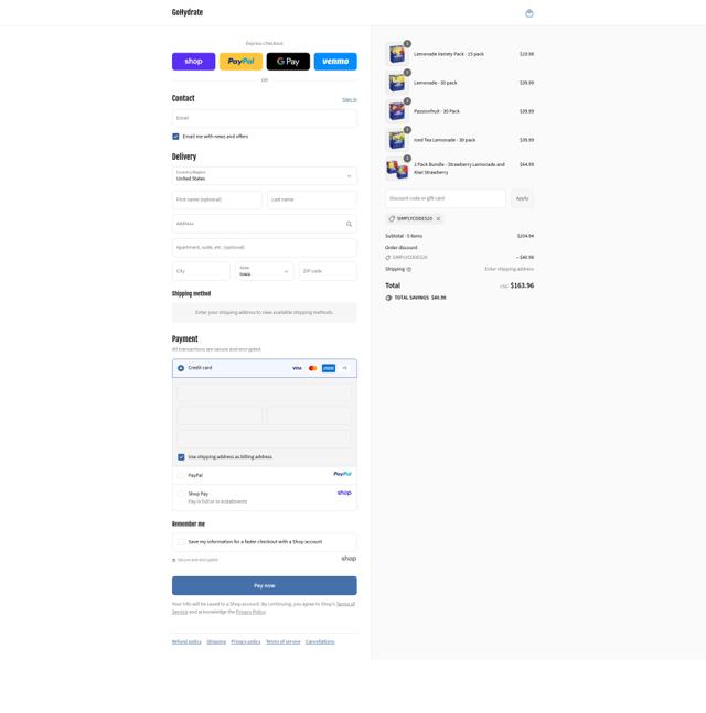 GoHydrate checkout page showing GoHydrate promo code box | Screenshot taken by SimplyCodes community member on Sep 14, 2025