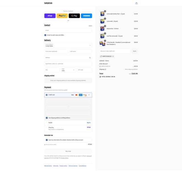 GoHydrate checkout page showing GoHydrate promo code box | Screenshot taken by SimplyCodes community member on Sep 6, 2025