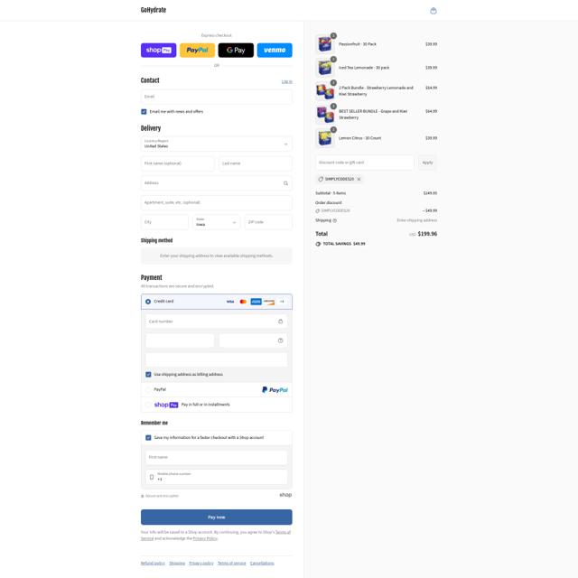 GoHydrate checkout page showing GoHydrate promo code box | Screenshot taken by SimplyCodes community member on Aug 11, 2025
