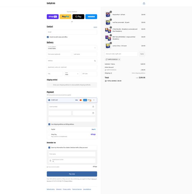 GoHydrate checkout page showing GoHydrate promo code box | Screenshot taken by SimplyCodes community member on Aug 15, 2025