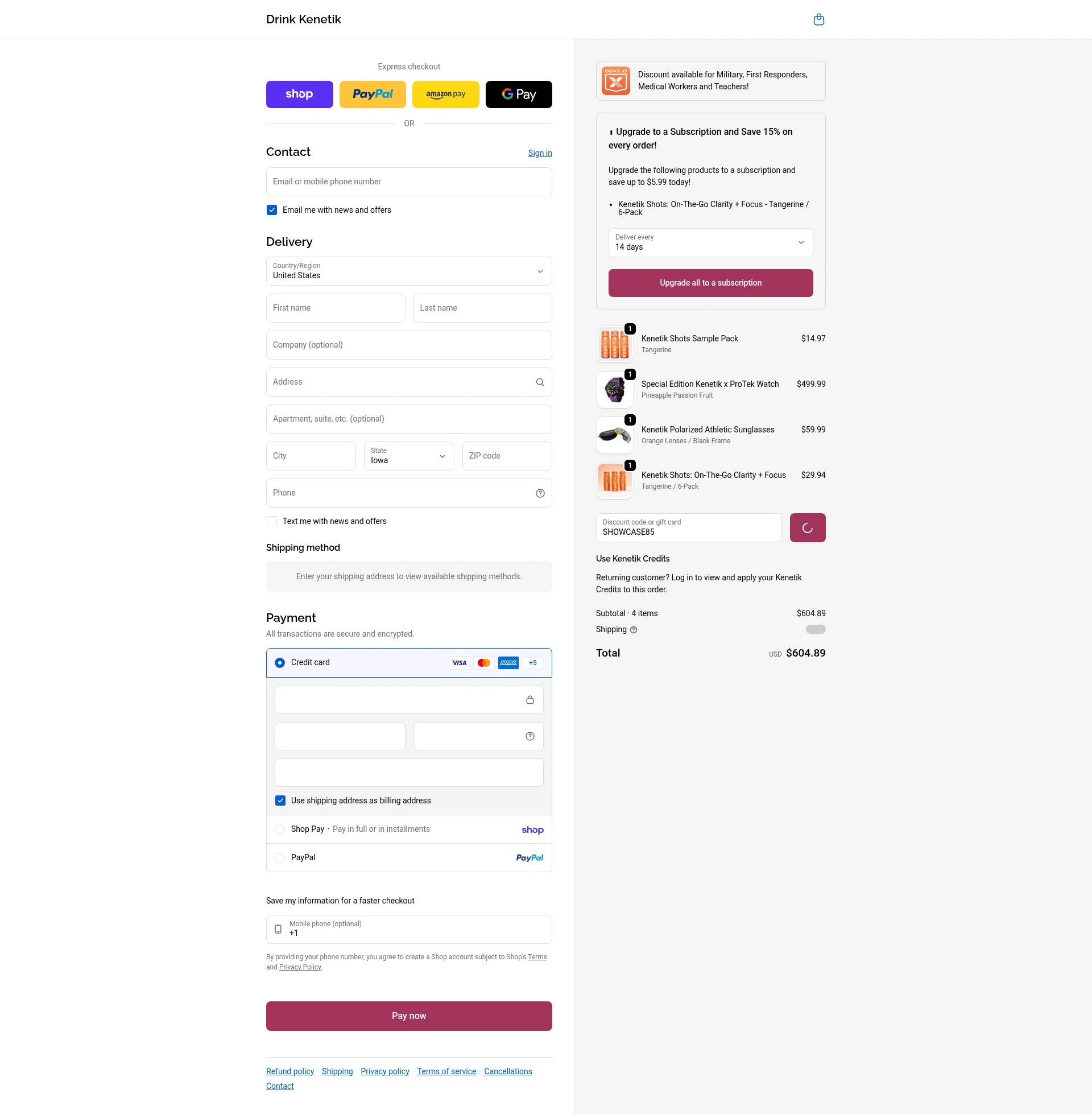 Kenetik checkout page showing Kenetik discount code box | Screenshot taken by SimplyCodes community member on Feb 10, 2026