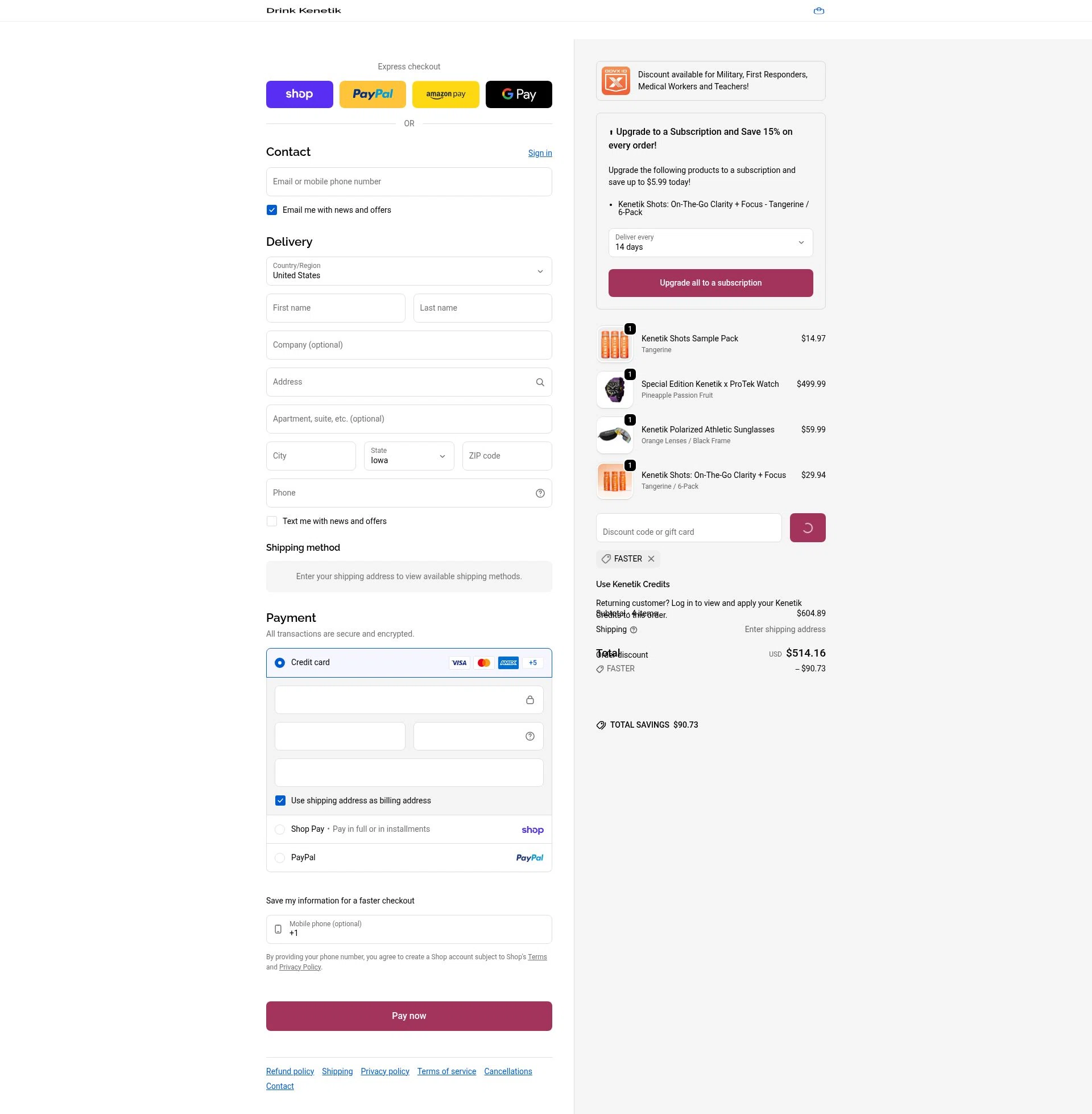 Kenetik checkout page showing Kenetik discount code box | Screenshot taken by SimplyCodes community member on Feb 10, 2026