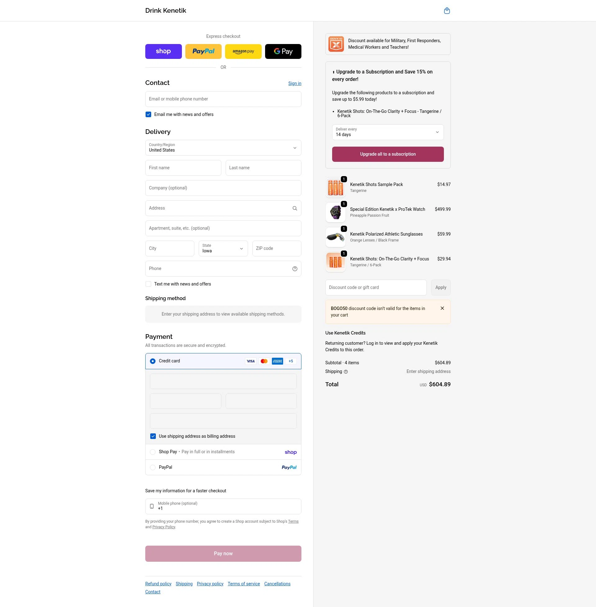 Kenetik checkout page showing Kenetik discount code box | Screenshot taken by SimplyCodes community member on Feb 10, 2026