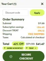 TREAT coupon verification screenshot