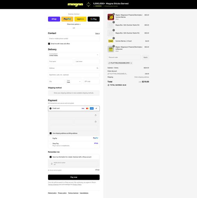 Drink Magna checkout page showing Drink Magna promo code box | Screenshot taken by SimplyCodes community member on Sep 13, 2025