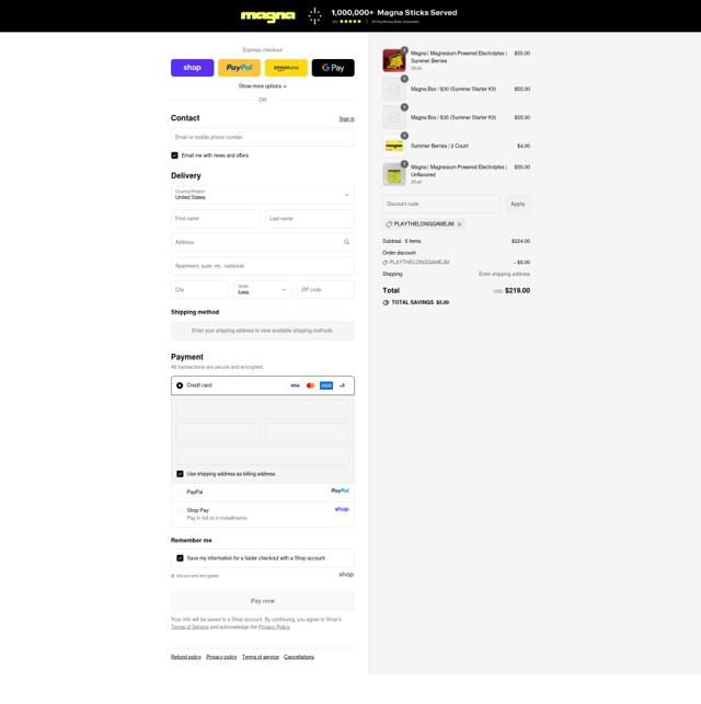 Drink Magna checkout page showing Drink Magna promo code box | Screenshot taken by SimplyCodes community member on Sep 13, 2025