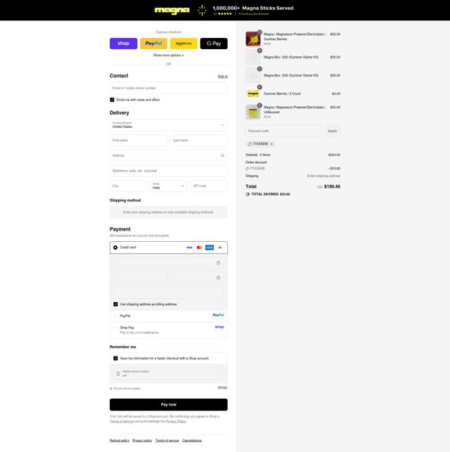 Drink Magna checkout page showing Drink Magna promo code box | Screenshot taken by SimplyCodes community member on Sep 13, 2025