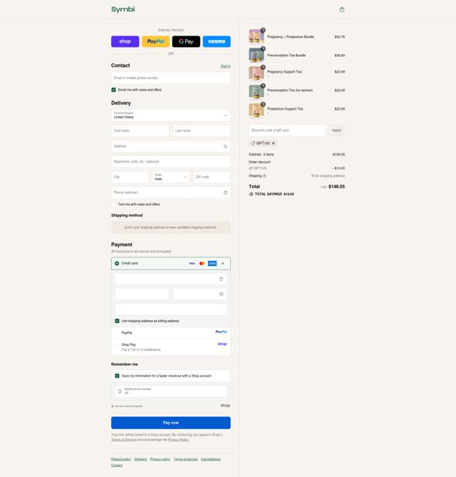 Drink Symbi checkout page showing Drink Symbi discount code box | Screenshot taken by SimplyCodes community member on Sep 17, 2025