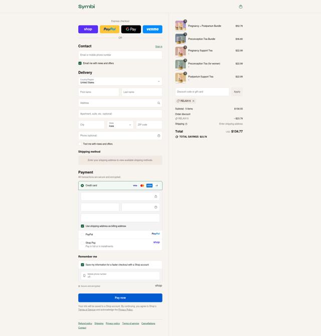 Drink Symbi checkout page showing Drink Symbi discount code box | Screenshot taken by SimplyCodes community member on Sep 17, 2025