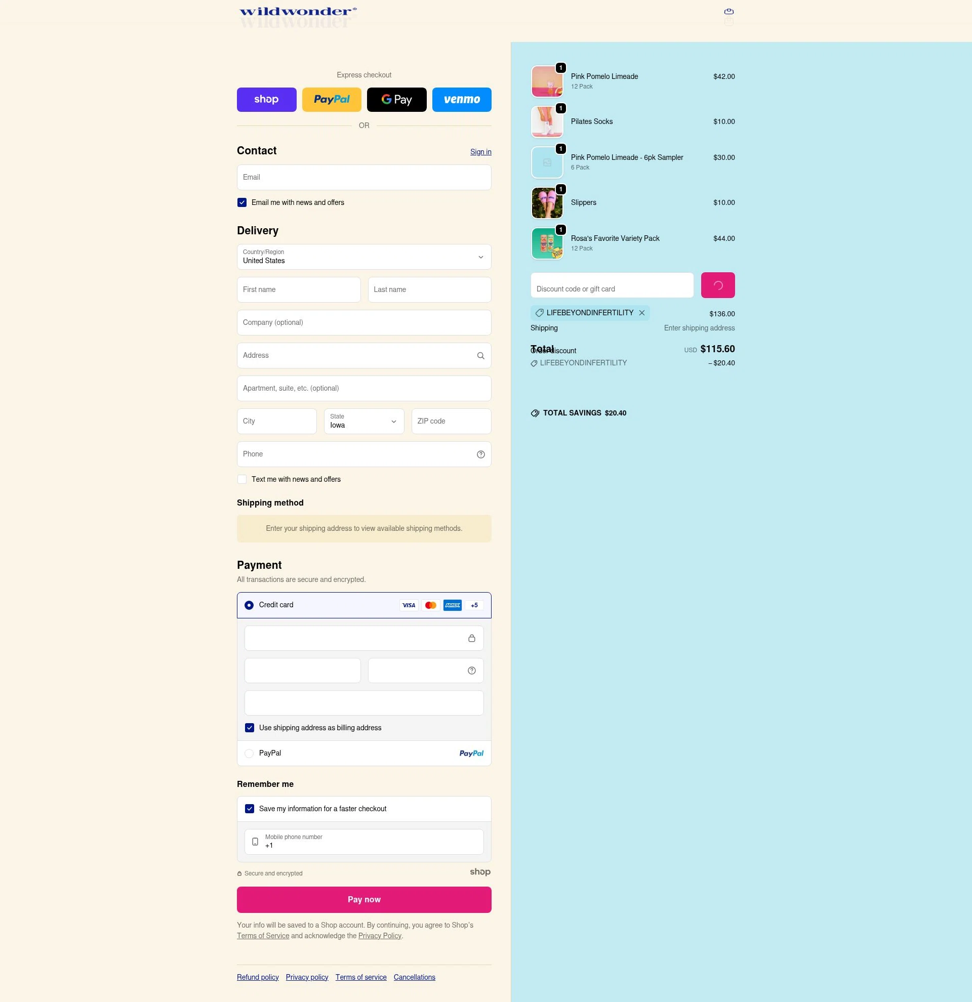 Wildwonder checkout page showing Wildwonder discount code box | Screenshot taken by SimplyCodes community member on Jan 8, 2026