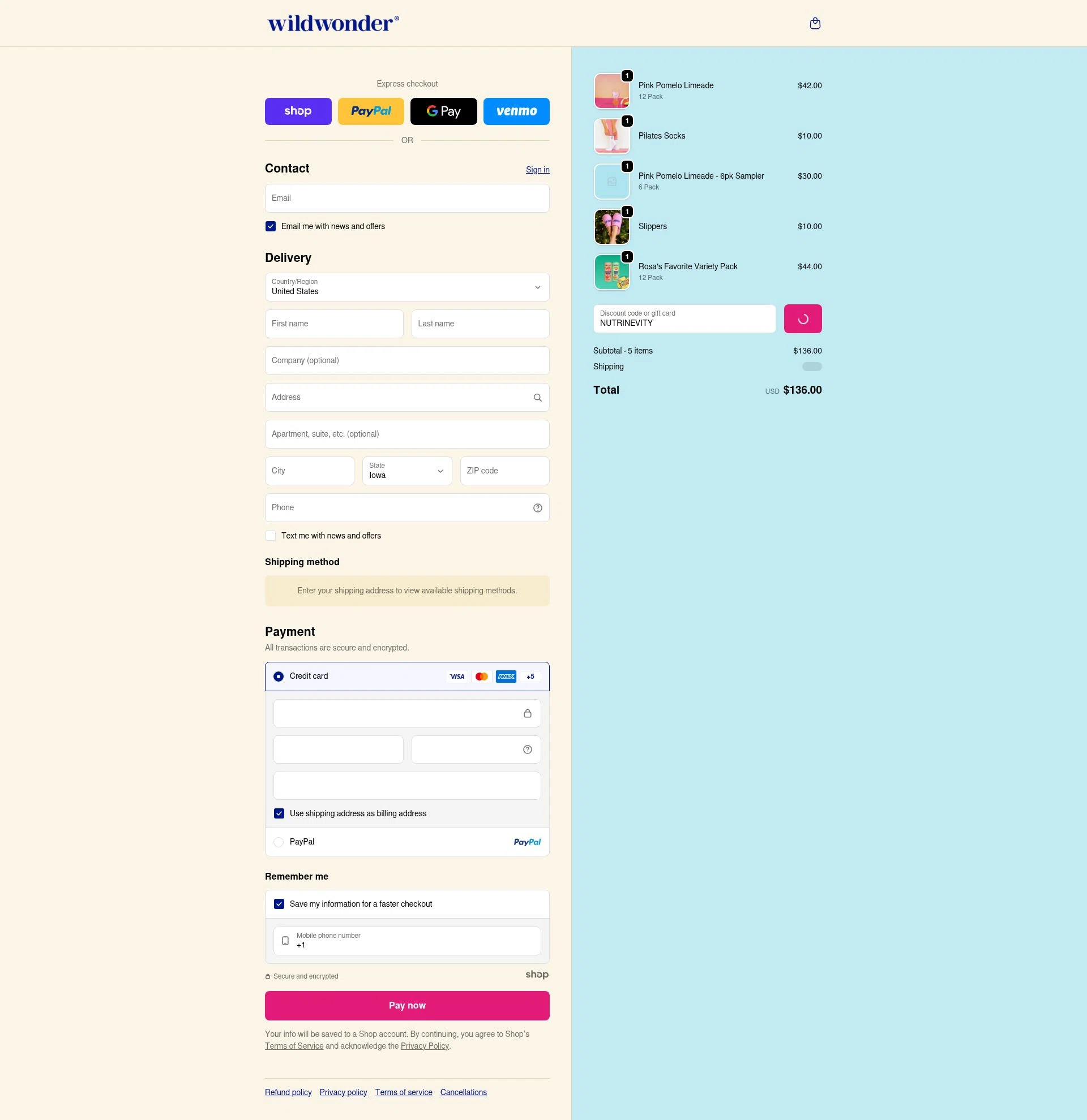 Wildwonder checkout page showing Wildwonder discount code box | Screenshot taken by SimplyCodes community member on Jan 8, 2026