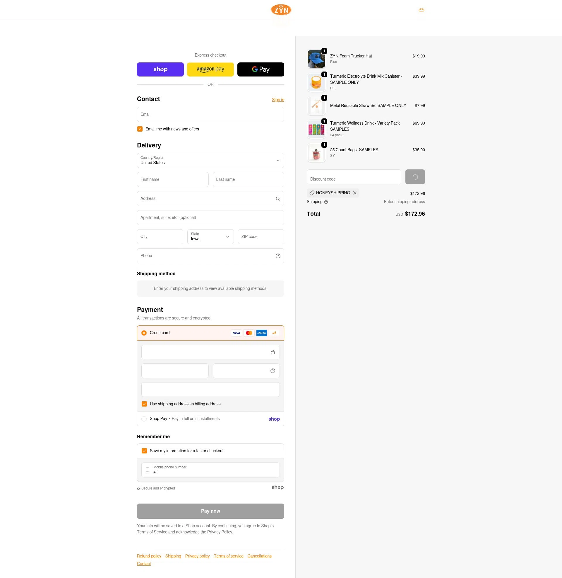 Drink ZYN checkout page showing Drink ZYN promo code box | Screenshot taken by SimplyCodes community member on Jan 30, 2026