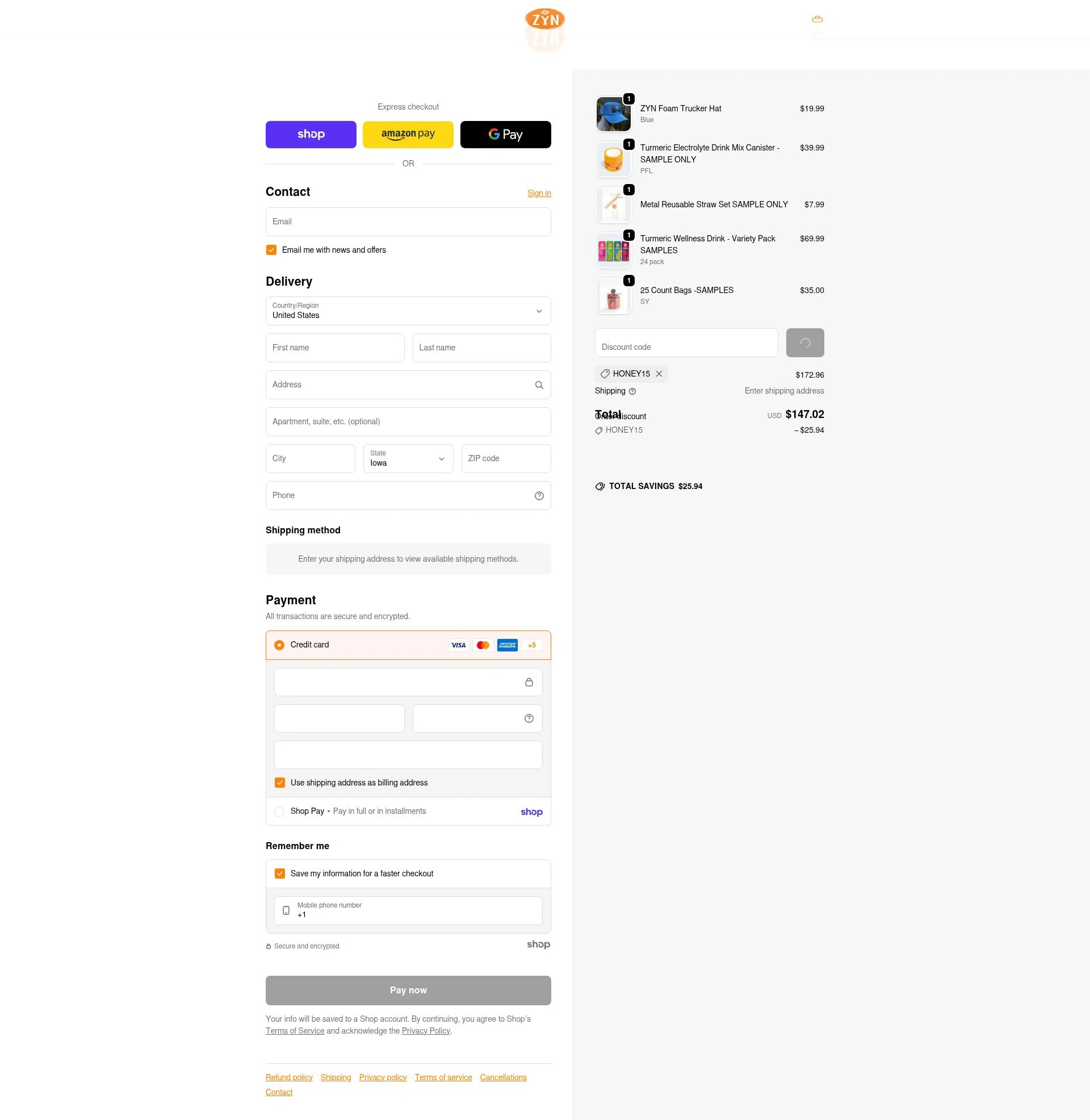 Drink ZYN checkout page showing Drink ZYN promo code box | Screenshot taken by SimplyCodes community member on Jan 30, 2026