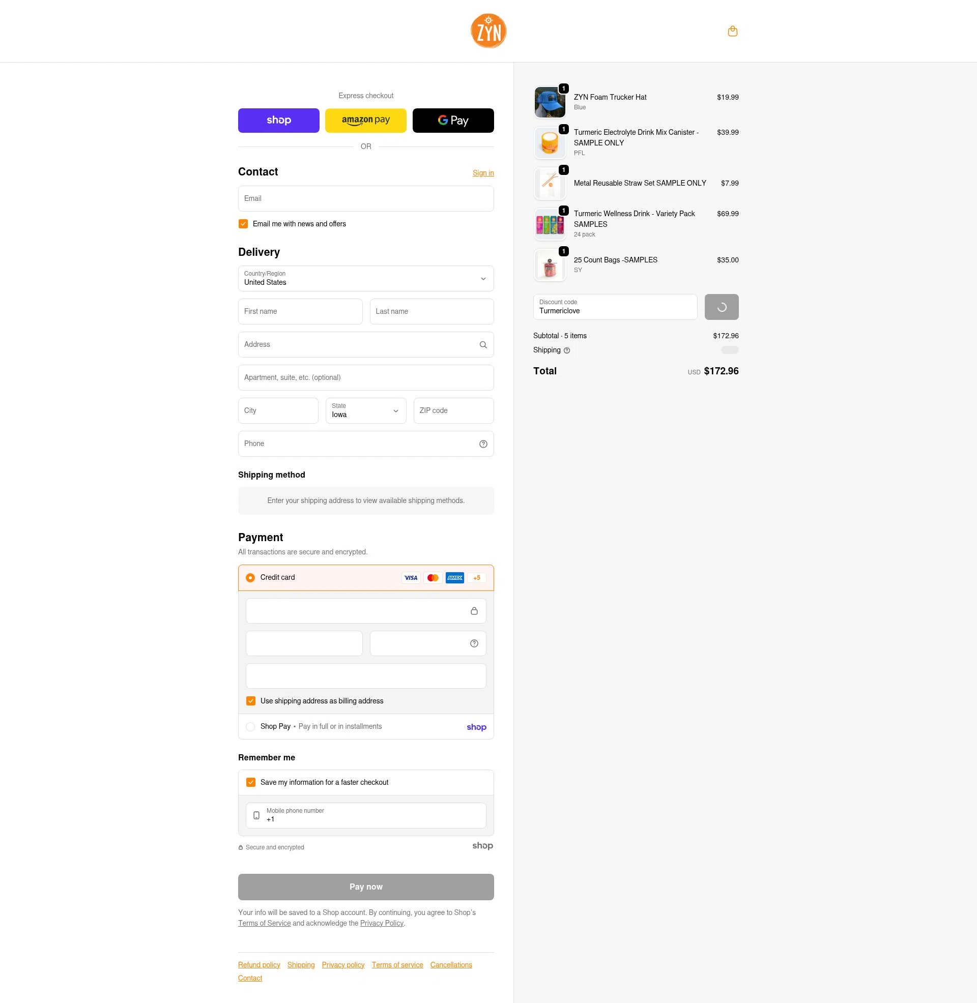 Drink ZYN checkout page showing Drink ZYN promo code box | Screenshot taken by SimplyCodes community member on Jan 30, 2026