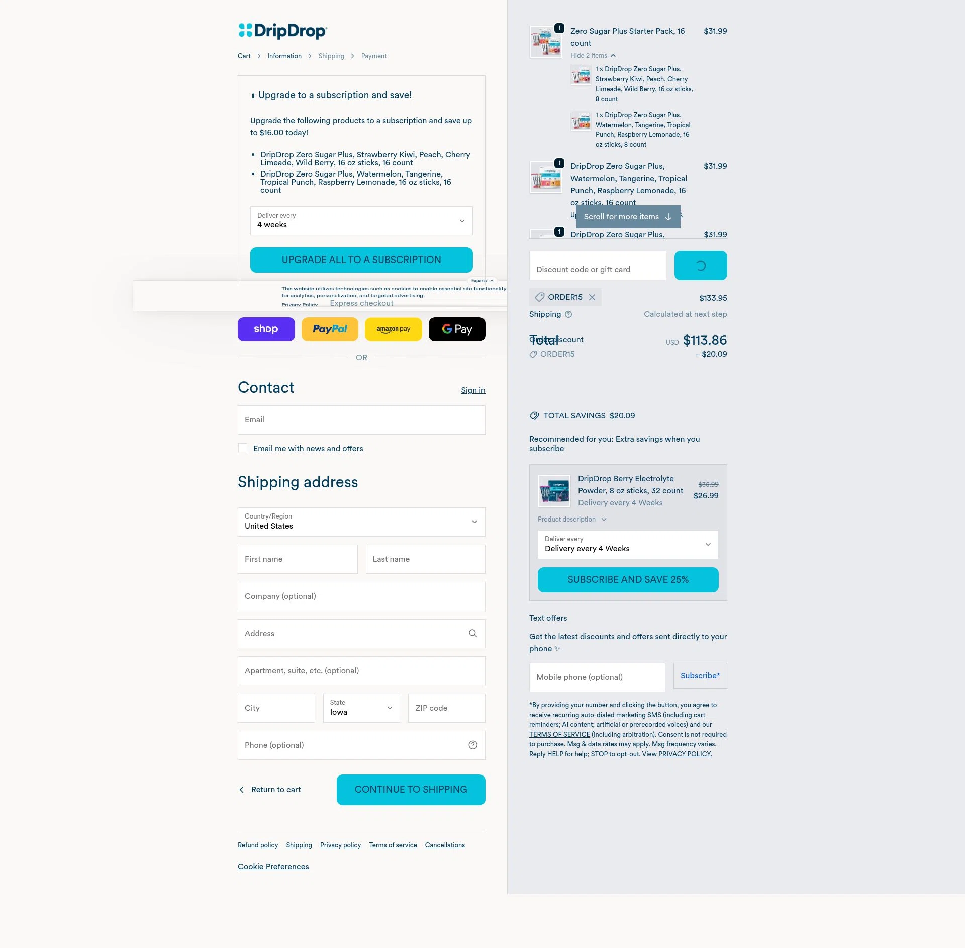 DripDrop checkout page showing DripDrop discount code box | Screenshot taken by SimplyCodes community member on Feb 9, 2026