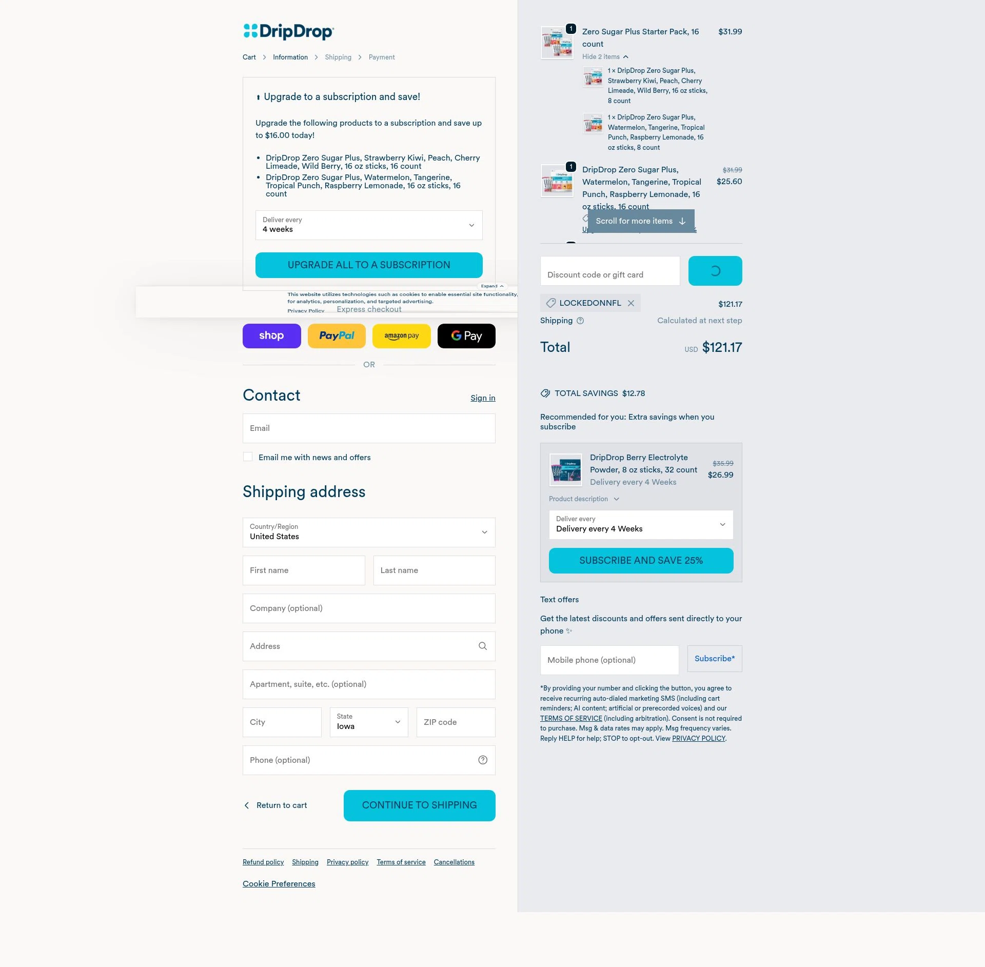 DripDrop checkout page showing DripDrop discount code box | Screenshot taken by SimplyCodes community member on Feb 9, 2026