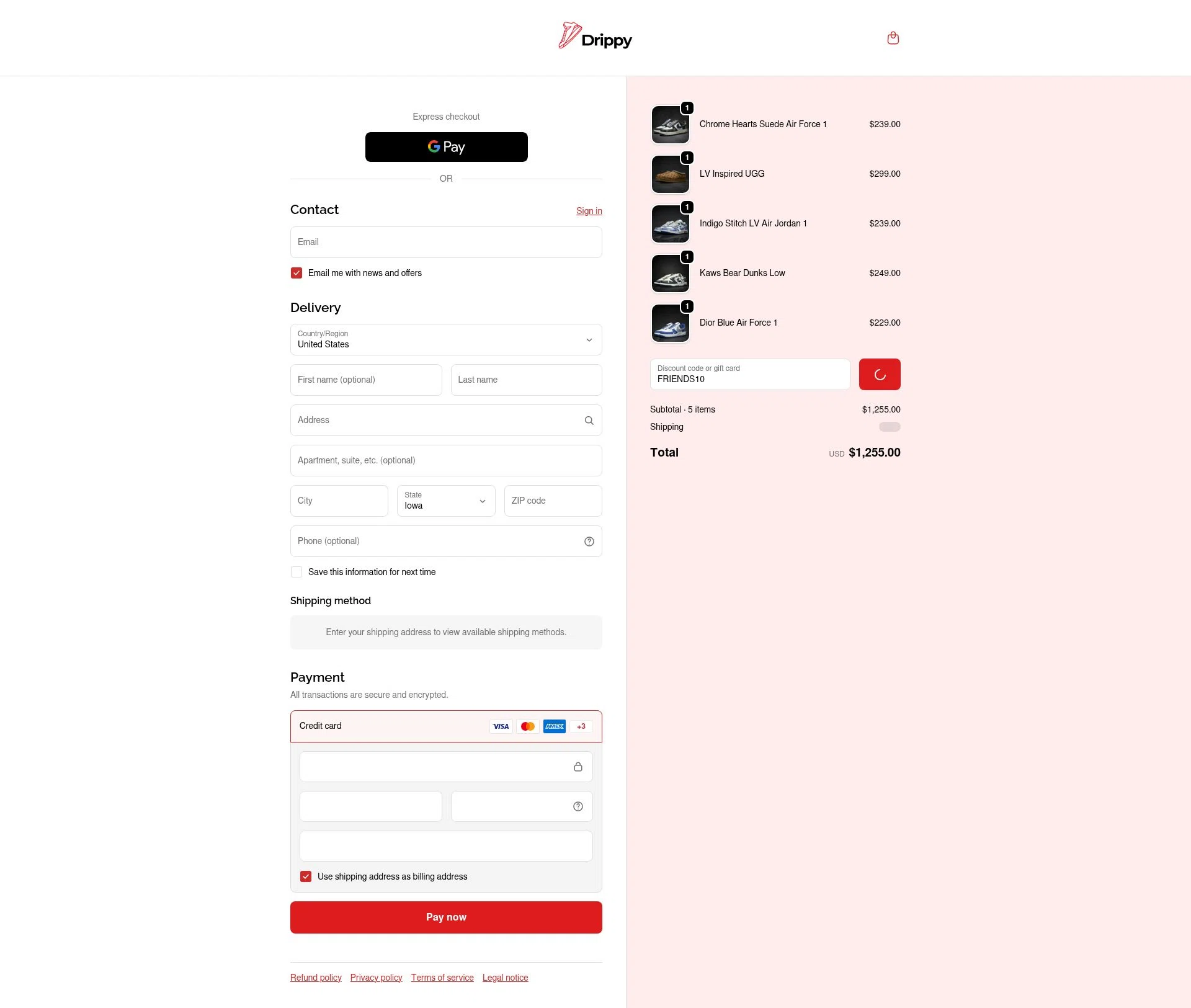 Drippy checkout page showing Drippy discount code box | Screenshot taken by SimplyCodes community member on Dec 31, 2025