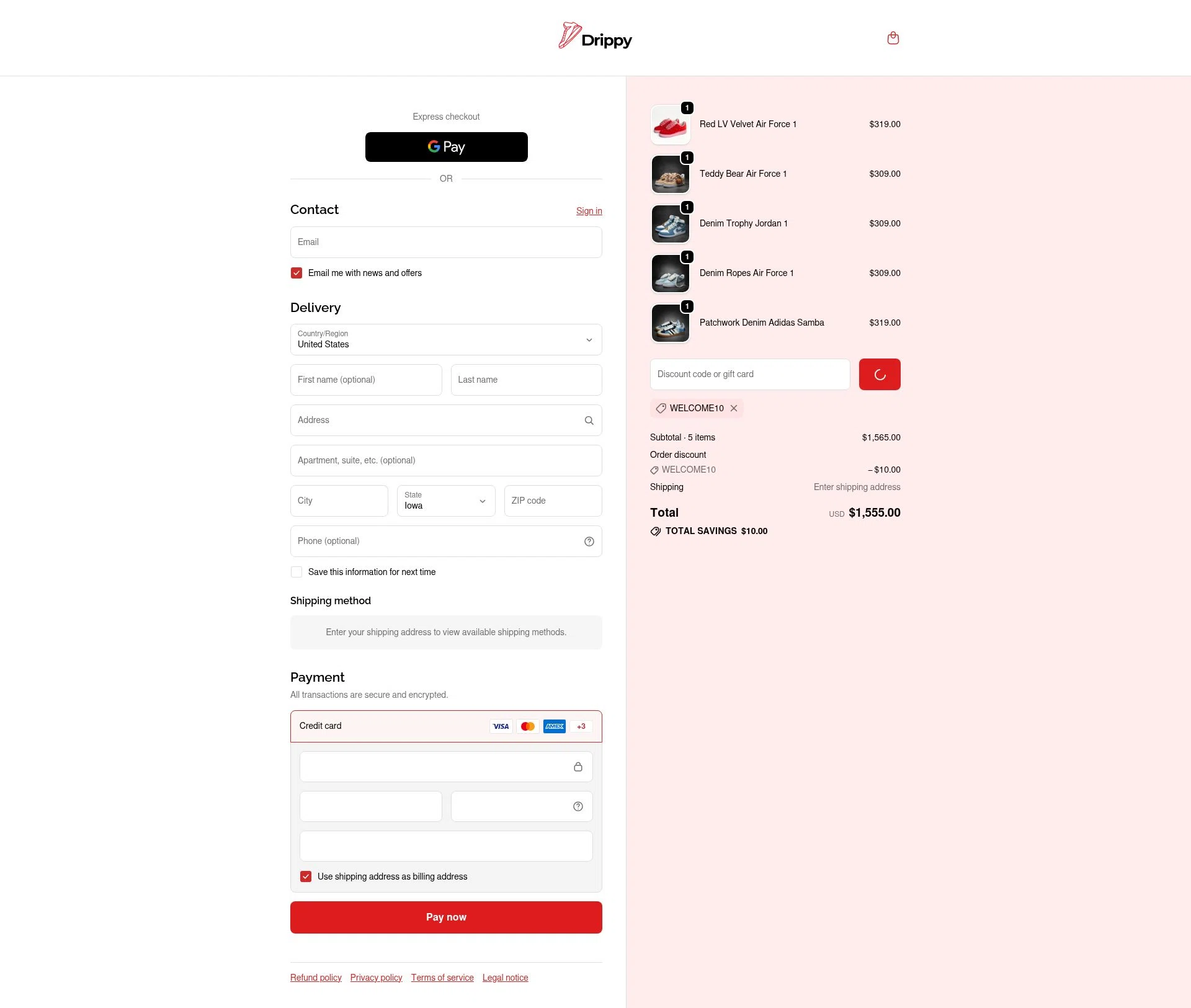 Drippy checkout page showing Drippy discount code box | Screenshot taken by SimplyCodes community member on Dec 26, 2025
