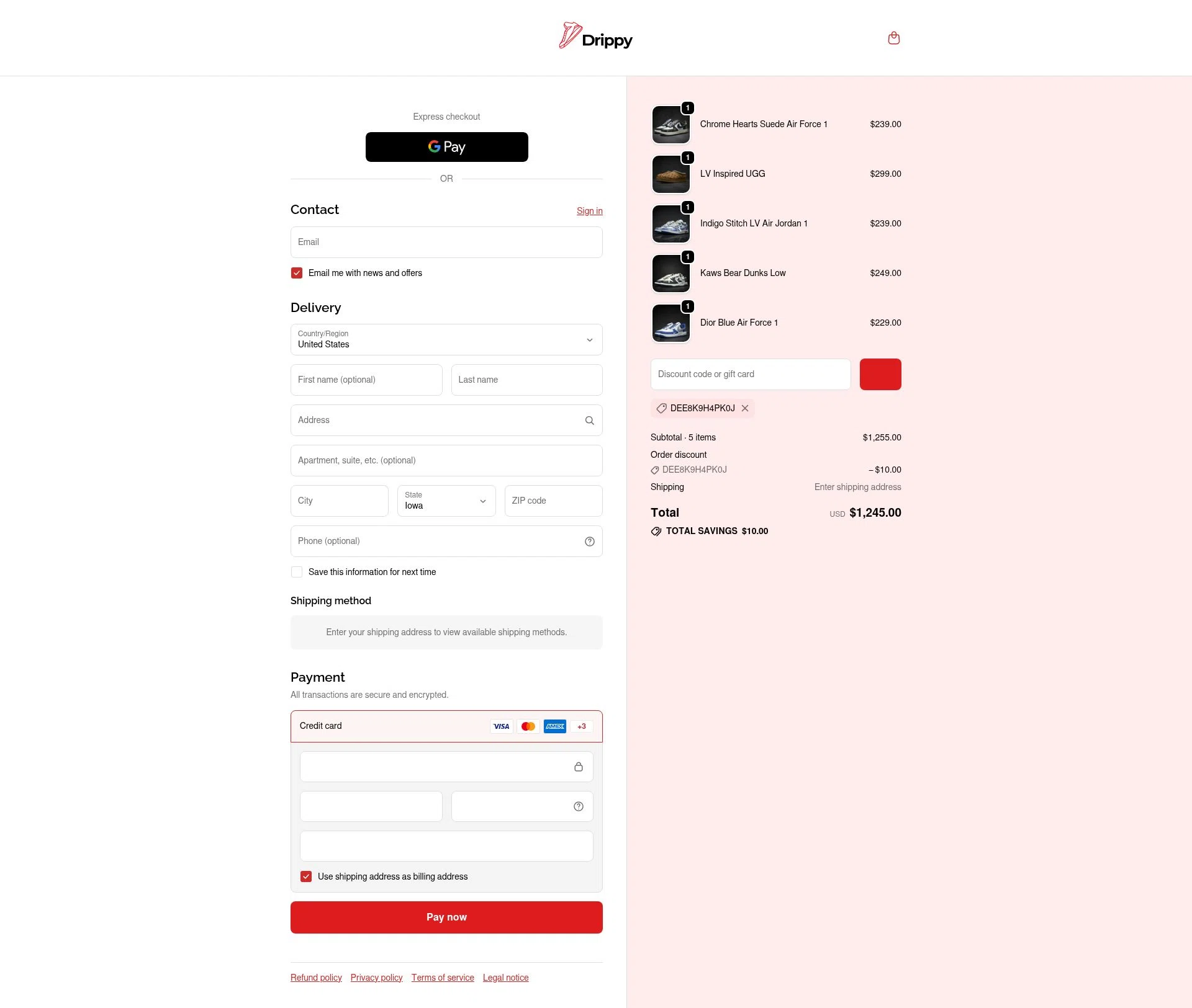 Drippy checkout page showing Drippy discount code box | Screenshot taken by SimplyCodes community member on Dec 31, 2025