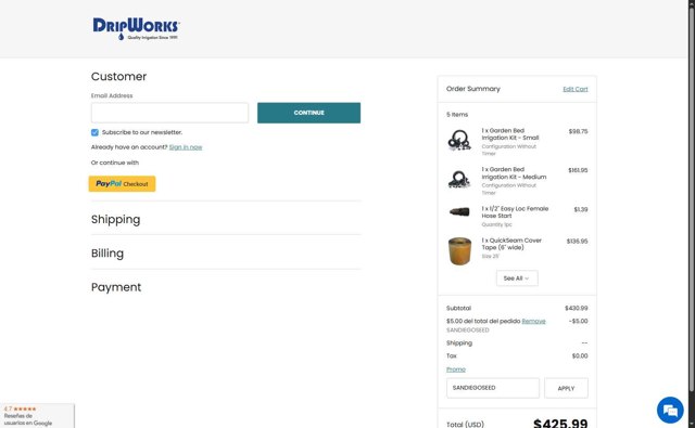 Dripworks checkout page showing Dripworks coupon code box | Screenshot taken by SimplyCodes community member on Jul 29, 2025