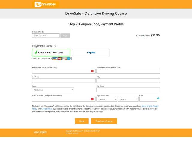 DriveSafe Online checkout page showing DriveSafe Online coupon code box | Screenshot taken by SimplyCodes community member on Aug 28, 2025