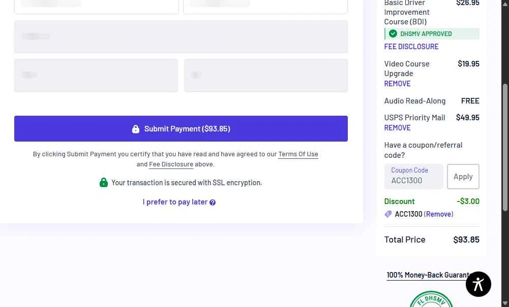 DriveSafeToday.com checkout page showing DriveSafeToday.com promo code box | Screenshot taken by SimplyCodes community member on Dec 8, 2025