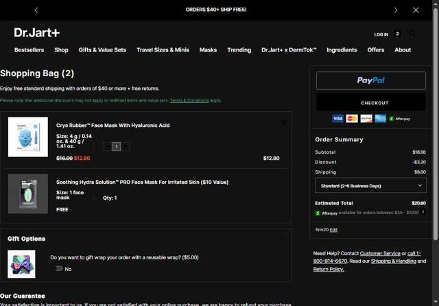 Dr. Jart+ checkout page showing Dr. Jart+ promo code box | Screenshot taken by SimplyCodes community member on Jul 31, 2025