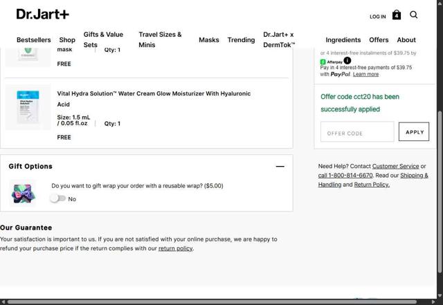 Dr. Jart+ checkout page showing Dr. Jart+ promo code box | Screenshot taken by SimplyCodes community member on Jul 31, 2025