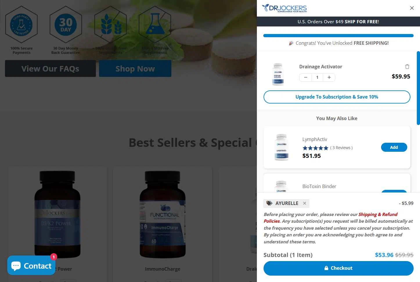 Dr. Jockers checkout page showing Dr. Jockers discount code box | Screenshot taken by SimplyCodes community member on Dec 7, 2025
