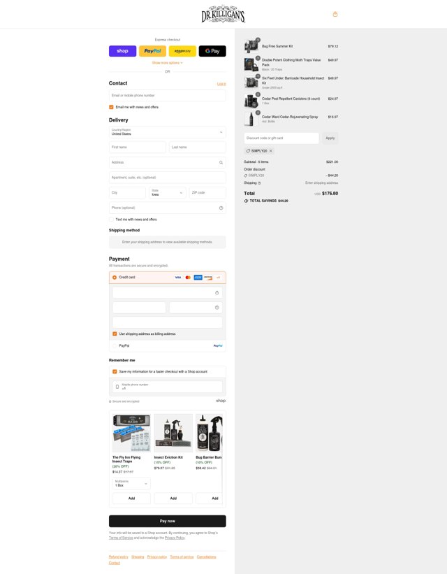 Dr. Killigan's checkout page showing Dr. Killigan's coupon code box | Screenshot taken by SimplyCodes community member on Sep 4, 2025