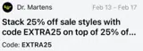 Dr. Martens coupon verification screenshot
