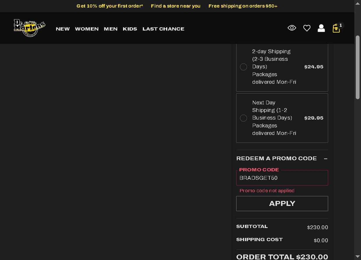 Verification screenshot for $50 Off Storewide at Dr. Martens - 3mo ago