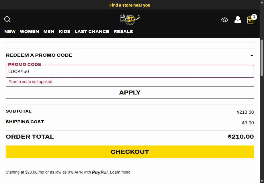 Verification screenshot for $50 Off Storewide at Dr. Martens - 3mo ago