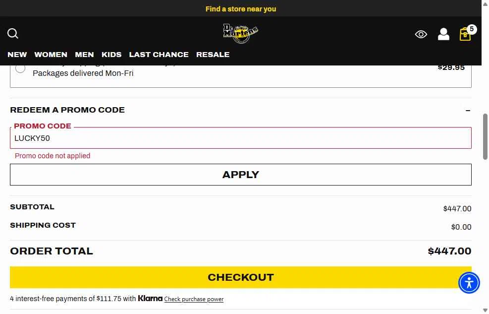 Verification screenshot for $50 Off Storewide at Dr. Martens - 3mo ago
