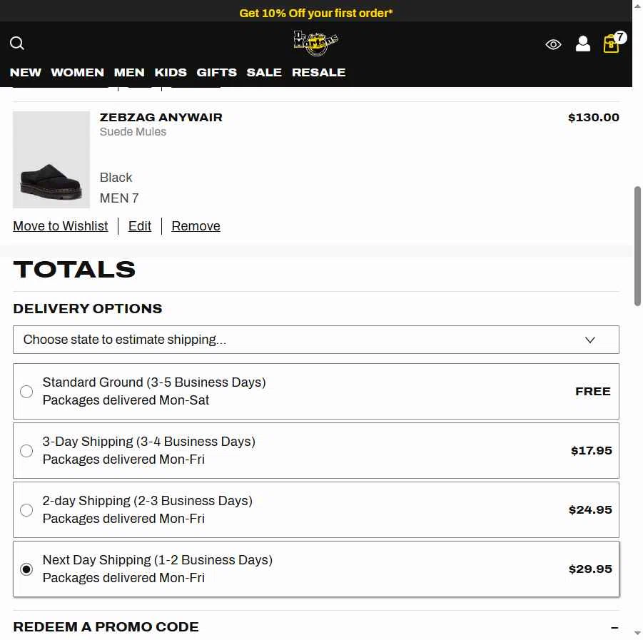 Dr. Martens checkout page showing Dr. Martens promo code box | Screenshot taken by SimplyCodes community member on Dec 11, 2025