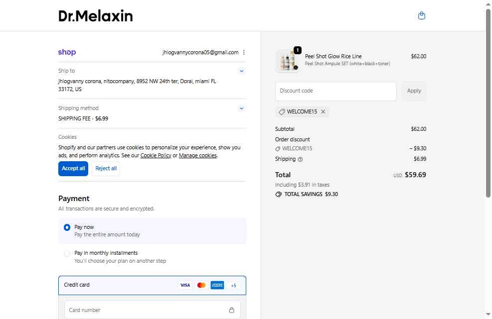 Dr.Melaxin US checkout page showing Dr.Melaxin US promo code box | Screenshot taken by SimplyCodes community member on Feb 18, 2026